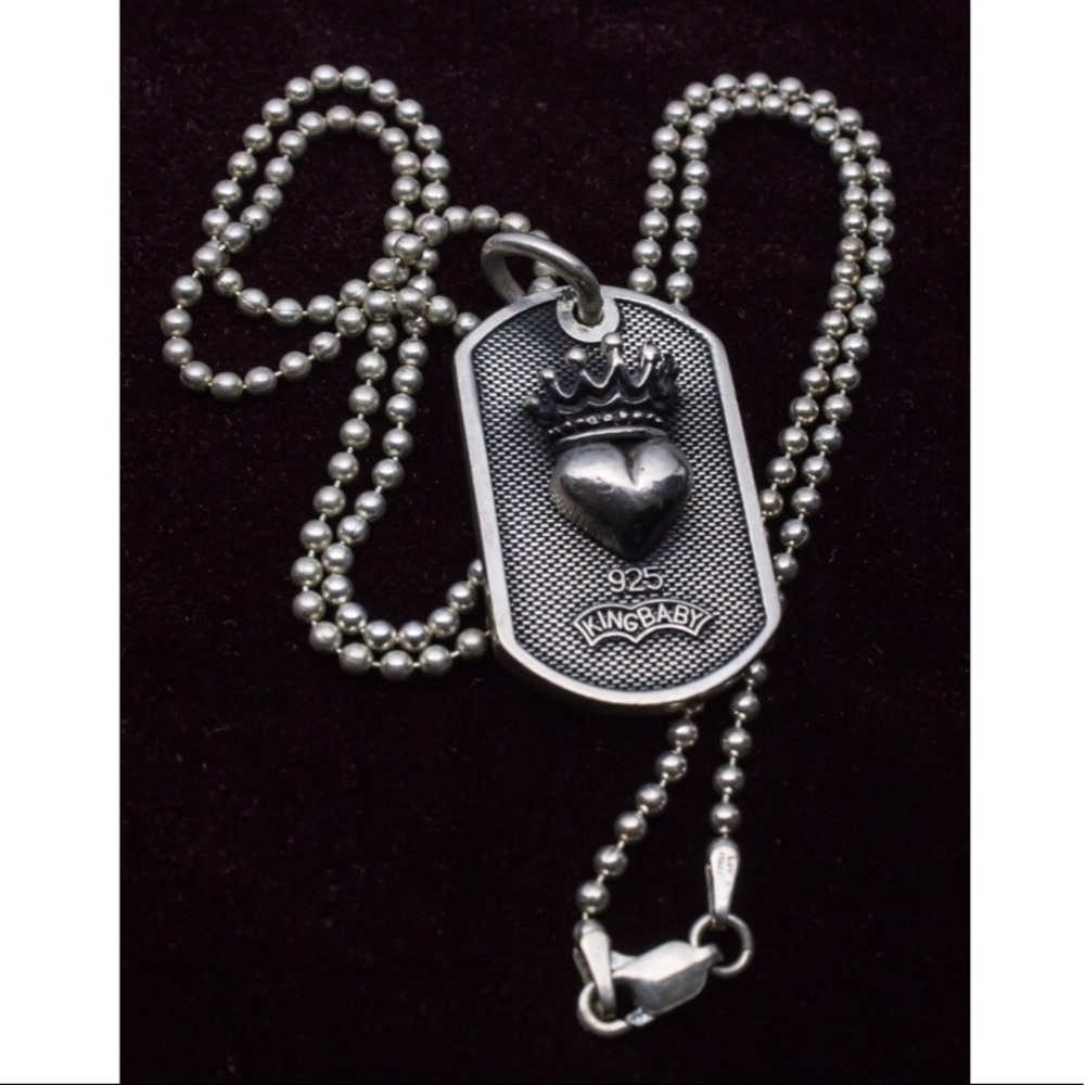 King Baby Crowned Heart Dog Tag Necklace w/ Pouch